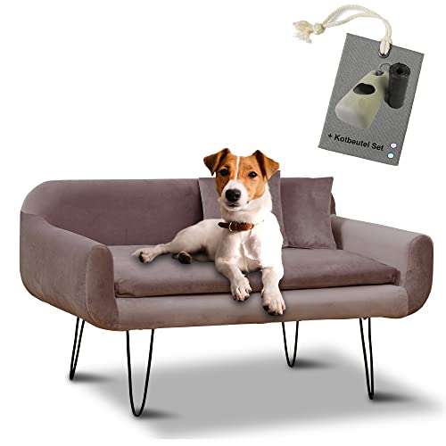 Rohrschneider Hundesofa Hundecouch San Diego Samt mit Hundekotbeutelset (Rosa)