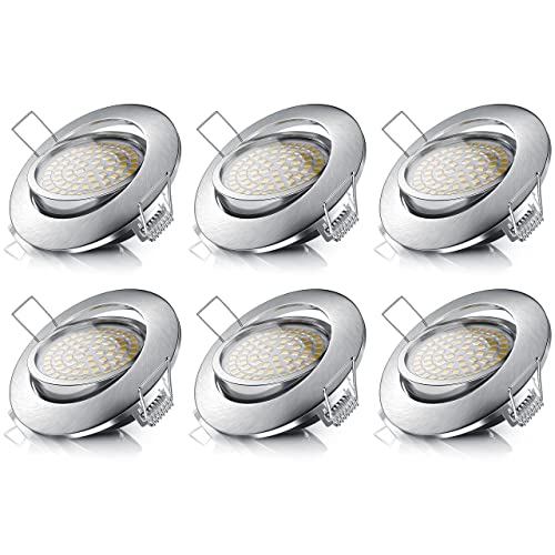 Brandson - LED Deckenspot dimmbar und schwenkbar 6er Set - LED Einbauleuchte - LED Einbauspot LED Deckenstrahler - Slim Aluminium Druckgussrahmen Edelstahl Optik - Modell 2020