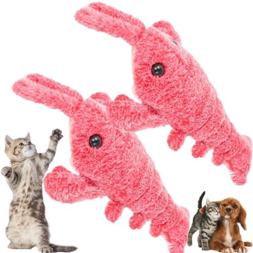 FOTTEPP Furry Fellow Interactive Dog Toy Lobster, Wiggly Lobster Dog Toy, Floppy Lobster Interactive Dog Toy, USB Charging Jumping Lobster Cat Toys (Pink-2PCS)