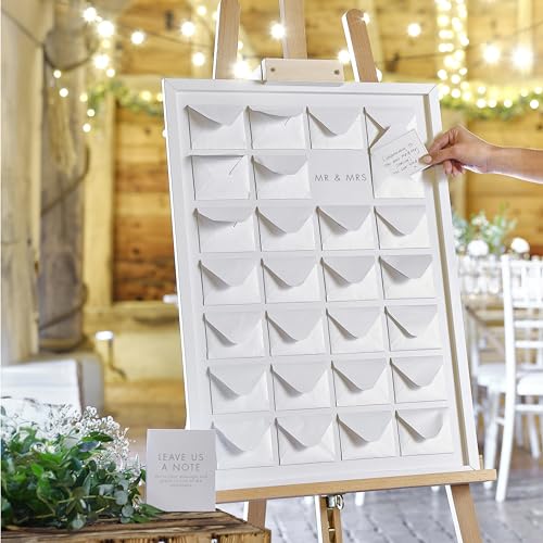 Ginger Ray Wedding White Wooden Frame Alternative Guest Book with Envelopes and 27 Cards