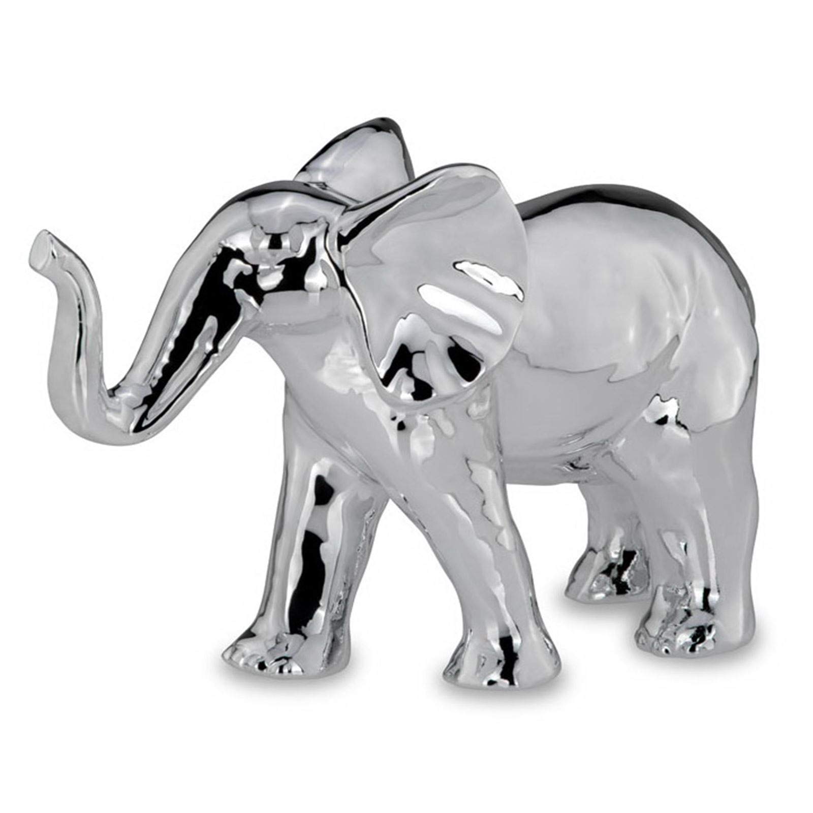 H.Bauer jun. silberglänzender Porzellan Deko Elefant 21 cm