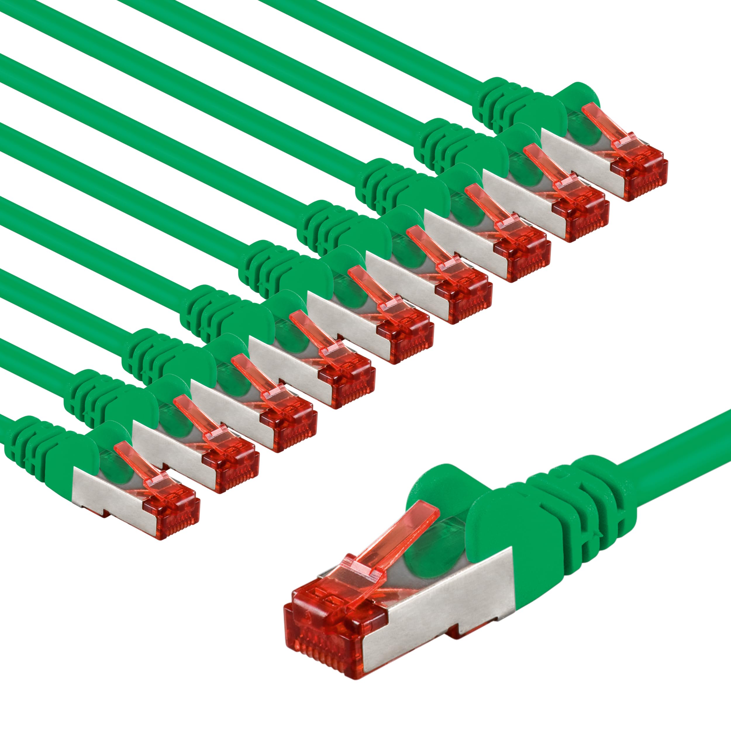 goobay 66015 CAT6 Netzwerkkabel im 10er Set/Patchkabel geschirmt S/FTP/CU Ethernet Kabel, PiMF, LSZH/Cat 6 Kabel mit 10Gbits / Grün / 10x 3m