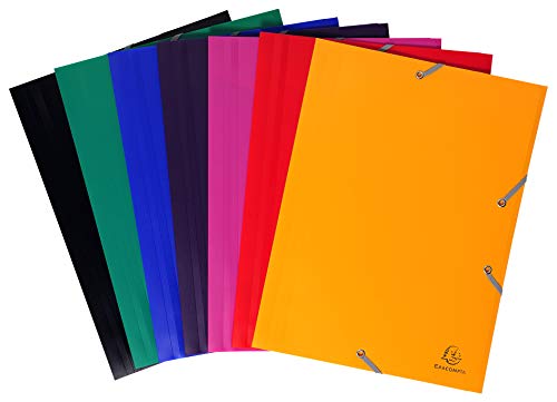 Exacompta 55900E Packung (mit 60 Sammelmappen, 3 Klappen, Gummizug, PP, blickdicht, ideal für DIN A4, 21 x 29,7cm) 60er Pack farbig sortiert