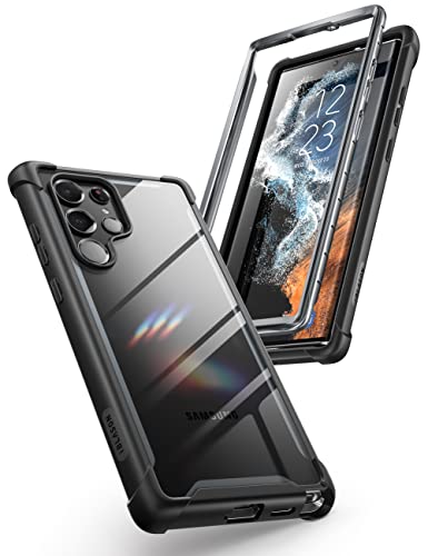i-Blason Transparent Hülle für Samsung Galaxy S22 Ultra (6.8") 5G Handyhülle Bumper Case Robust Schutzhülle Robust Cover [Ares] OHNE Integriertem Displayschutz 2022 Ausgabe (Schwarz)