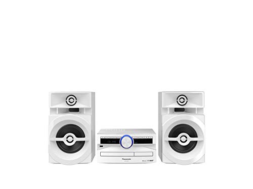 Panasonic SC-UX102E-K Stereosystem Mini, 300 W, 2-Wege-Lautsprecher, 13 cm Woofer, ideal für Partys, CD-Player, CD-R/R W, kabellose Bluetooth-Wiedergabe, USB, DAB/DAB+, kraftvolle Sounds, weiß