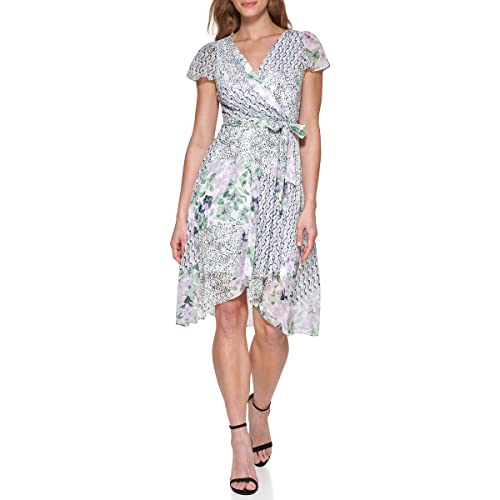 DKNY Women's Chiffon Wrap Dress with V-Neck and Flutter Sleeves, Lavender Rose, Gr. DE 32 (Herstellergröße: 2)