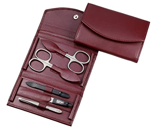 Sonnenschein by Hans Kniebes – 5-tlg Maniküre-Etui – Feile, Pinzette, Doppelinstrument, Haut-, Nagelschere – Bordeaux