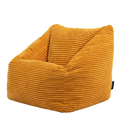 icon Sitzsack Flauschig für Kinder „Morgan“, Gelb, Cord Kindersitzsack, Groß, Sitzsack Sessel Kinder mit Füllung
