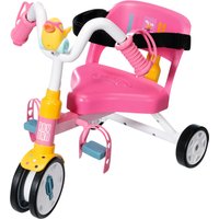 BABY born Zapf Creation 835456 Puppenzubehör für 43cm Puppen, Dreirad mit Stange, Hupe, Schlaufen und Sicherheitsgurt in rosa und weiß