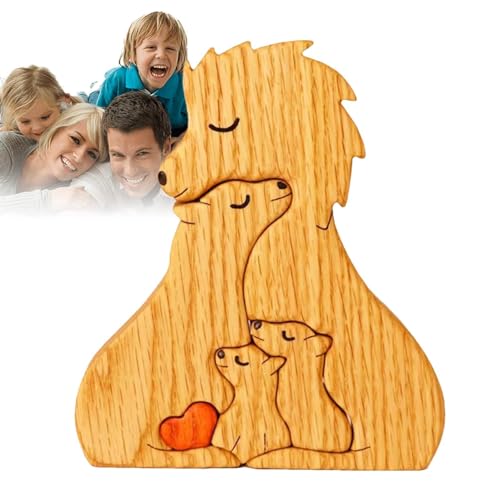 Umifica Holz-Familien-Puzzle-Bären | Personalisiertes Bären-Familien-Holzkunst-Puzzle, Geschenk für Familie, personalisierter Kunsttext mit 1–8 Familiennamen, Herz-Puzzle, perfekte Heimdekoration