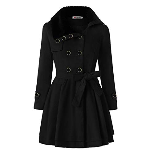 QIMANZI Mantel Kleider Damen Warm Schlank Trenchcoat Mode Kunstpelz Revers Zweireiher Jacke Parka Wintermante Lange acke Winter Outwear(C Schwarz,5XL)