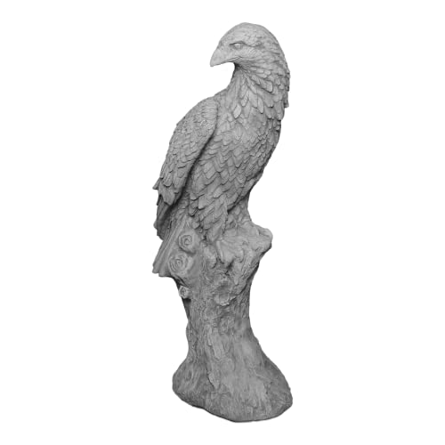 gartendekoparadies.de Massive Steinfigur Statue riesiger Adler auf Baumstumpf Falke Steinguss frostfest