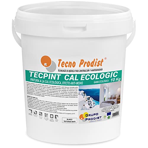 TECPINT CAL ECOLOGIC von Tecno Prodist - (10 Kg) Kalkfarbe für Außen und Innen auf Wasserbasis, 100 % natürlich, Anti-Schimmel-Effekt, Wände und Decken, atmungsaktiv. Geruchlos (WEISS)