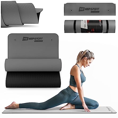 Hop-Sport Yogamatte mit Ösen HS-T008GM Gymnastikmatte Bodenmatte Pilates 183 x 61 x 0,8 cm rutschfest & Faltbar (grau)