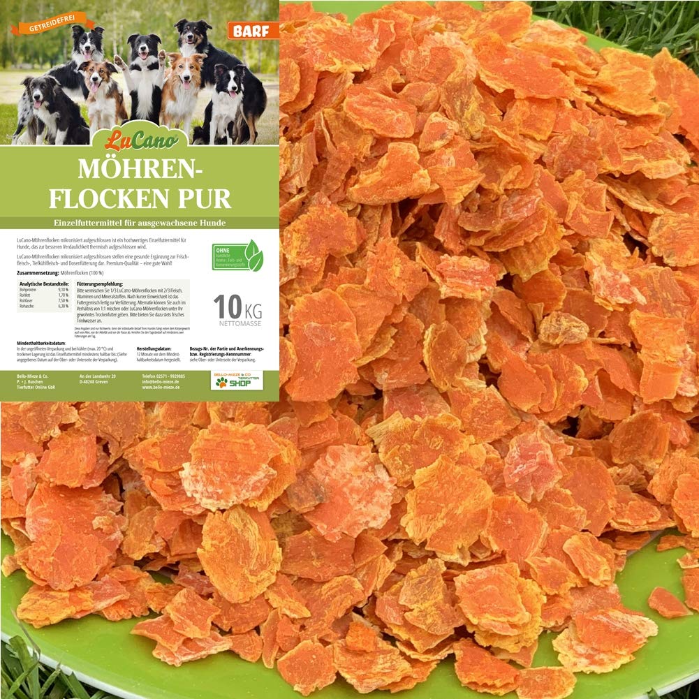 LuCano Möhrenflocken pur | aufgeschlossene, hochverdauliche Karottenflocken Möhren Gemüseflocken auch für Hunde (10 kg)