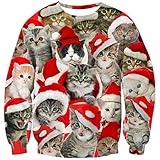 Goodstoworld Fun Christmas Pullover Jugendliche Mädchen Männer Katze 3D Druck Weihnachten Sweater Cat Weihnachtspullover XL
