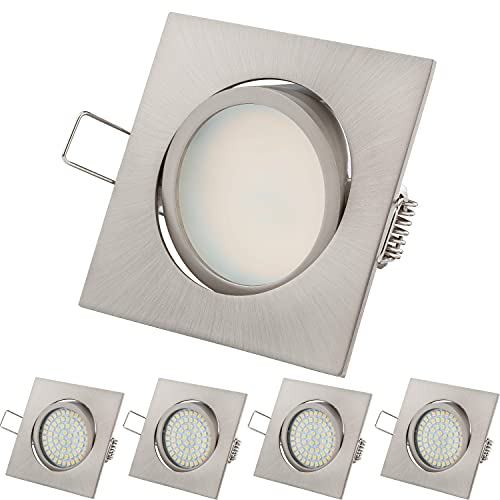 Ultra Flach LED Einbaustrahler Tolles Design Warmweiß 3.5W 230V Edelstahl Optik Eckig Schwenkbar Einbauspots (Neutralweiss)