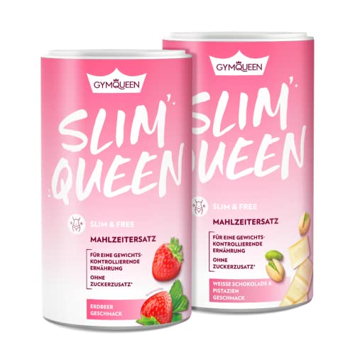 GymQueen Slim Queen Abnehm Shake 2x420g, Erdbeer + Weiße Schokolade Pistazie, Diät-Shake zum einfachen Abnehmen, Mahlzeitersatz mit wichtigen Vitaminen und Nährstoffen, nur 250 kcal pro Portion