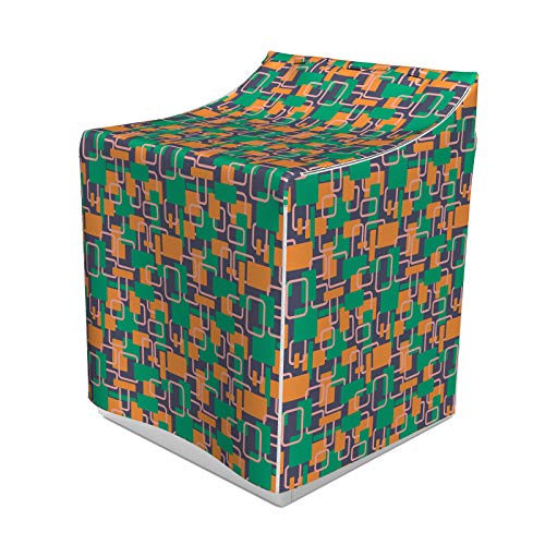 ABAKUHAUS Retro Waschmaschienen und Trockner, Abstrakte geometrische Quadrate Motiv mit Sommer tonte Kontrastlinien Grafik, Bezug Dekorativ aus Stoff, 70x75x100 cm, Orange Sea Green Grau