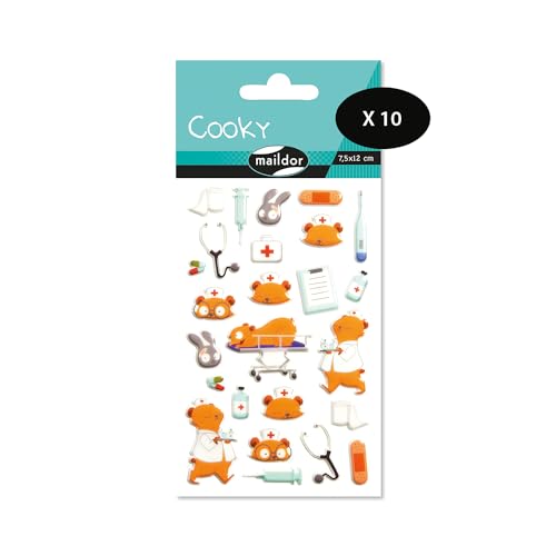 Maildor CY127Cpack – eine Packung mit 3D-Aufklebern Cooky, 1 Bogen 7,5 x 12 cm, Krankenschwestern (25 Aufkleber), 10 Stück