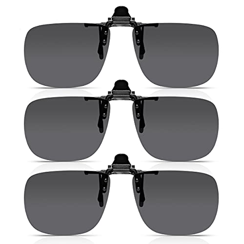 Read Optics 3er Pack Flip-Up Sonnengläser: Brillen werden dank polarisiertem Clip-On Aufsatz zur Sonnenbrille. Getönte UV-400 Gläser für 100% Schutz. Für Herren/Damen in grau aus robustem Polykarbonat