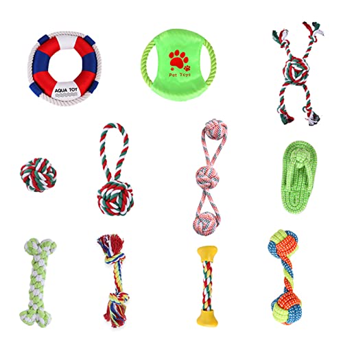XEYYHAS Hundespielzeug zum Kauen, helle Farbe, fast unzerstörbar, 11 Stück, Kauspielzeug für kleine Hunde, Zahnreinigung, Seil-Spielzeug, Zähneknirschen für kleine Hunde, Kauspielzeug, langlebig für