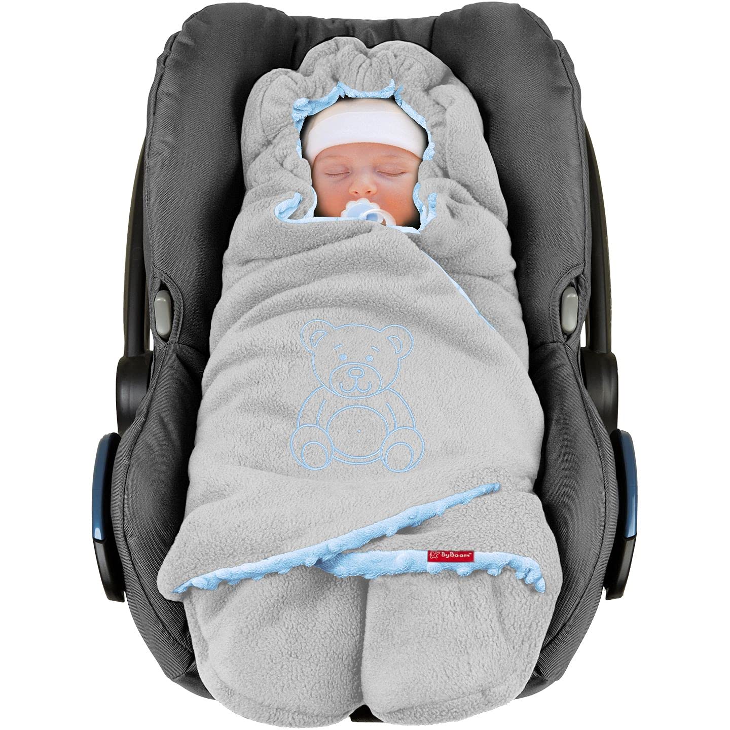 ByBoom Baby Winter-Einschlagdecke "Das Original mit dem Bären", Universal für Babyschale, Autositz, z.B. für Maxi-Cosi, Römer, für Kinderwagen, Buggy oder Babybett