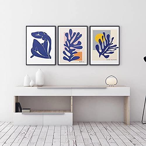 Abstrakte Dekoration auf Leinwand, Gemälde, berühmter Henri Matisse, blauer Akt, Poster, Druck, Wandbild für Wohnzimmer, 20 x 30 cm x 3 Rahmenlos