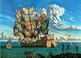 Schiff mit Schmetterlingssegel Poster Salvador Dali Bild Abstrakte Surreale Wanddeko Vintage Kubismus Wohnzimmer Wanddekor Seltsame Traumhafte Bild Leinwand Gemälde G31058