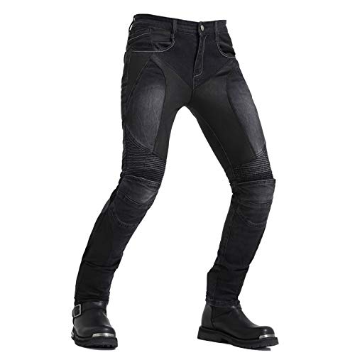 BEDSETS Herren Motorradhose Denim Jeans Hose Motocross Hose Jeans mit 2 Paar Schutzpolster mit Schutzfutter (Schwarz,4XL)