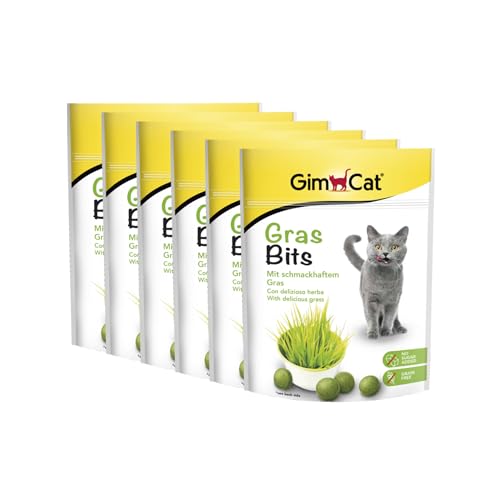 GimCat Gras Bits - Getreidefreier und vitaminreicher Katzensnack mit echtem Gras - 6er Pack (6 x 140 g)