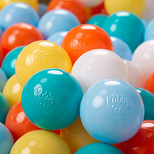 KiddyMoon 500 ∅ 6Cm Kinder Bälle Für Bällebad Spielbälle Baby Plastikbälle Made In EU, Weiß/Gelb/Orange/Baby Blau/Türkis
