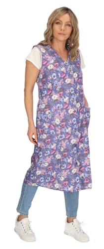Knopfkittel Baumwolle bunt Kochschürze Hauskleid Kittel Schürze ohne Arm, Farbe:hellblau, Größe:44