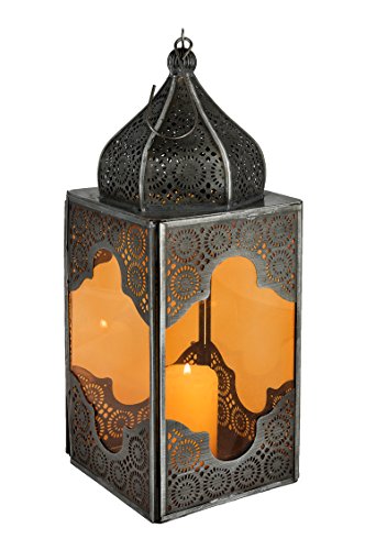 Orientalische Laterne aus Metall & Glas Sarala klein orange 28cm | orientalisches Windlicht | Marokkanische Glaslaterne für innen | Marokkanisches Gartenwindlicht für draußen als Gartenlaterne