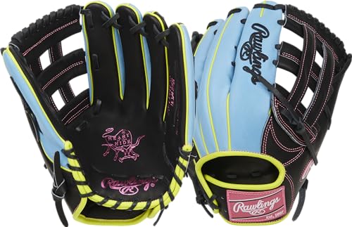 Rawlings Herren Heart of The Hide Baseball-Handschuh, Linke Hand, 32,4 cm, Pro H-Web, Color Sync 8.0, Schwarz/Columbia Blue, 12.75"