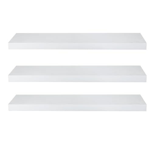 eSituro Wandregal, schwebendes weißes Regale für Wandmontage, 3er-Set Schweberegal Hängeregal Wandbrett im Wohnzimmer Schlafzimmer Küche Badezimmer, 25x3,8x22,9 cm