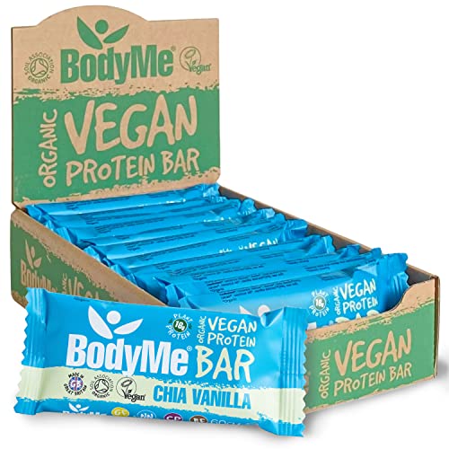 BodyMe Bio Vegane Protein Riegel | Roh Chia Vanille | 12 x 60g | Mit 3 Pflanze Proteine