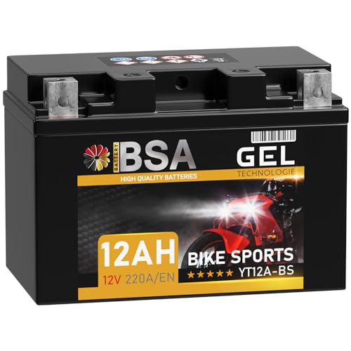 BSA YT12A-BS GEL Roller Batterie 12V 12Ah 220A/EN Motorradbatterie doppelte Lebensdauer entspricht 51013 YTZ12S GT12A-BS CTX12A-BS vorgeladen auslaufsicher wartungsfrei ersetzt 10Ah