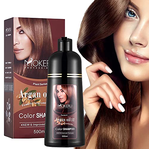 Hellbraun Haarfärbemittel 16.9 Fl Oz, Arganöl Hellbraun Haarshampoo, 3 in 1 Haarfärbeshampoo, Einfach zu verwenden, Semi-Permanente Haarfarbe Shampoo (Light Brown)