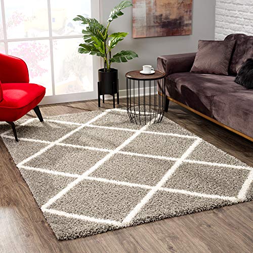 SANAT Madrid Shaggy Teppich - Hochflor Teppiche für Wohnzimmer, Schlafzimmer, Küche - Grau, Größe: 80x200 cm