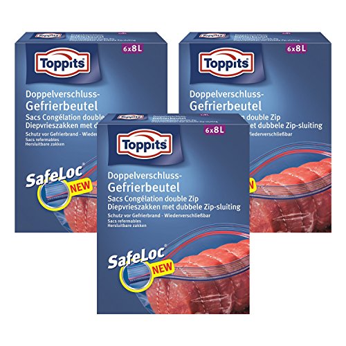 Toppits Doppelverschluss Beutel 8L (33 x 38cm), 3er Pack (3 x 6 Beutel)