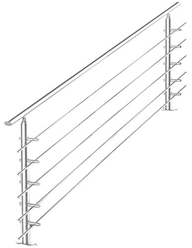 V2Aox Treppengeländer Edelstahl Handlauf Geländer Balkongeländer Aufmontage Treppe, Länge:140 cm, Anzahl Streben:5