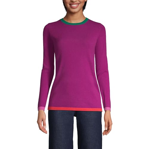 Lands' End Damen-Pullover aus Kaschmir mit Rundhalsausschnitt, Fuchsia Plum Multi, Mittel