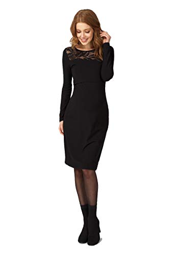 Queen Mum Damen Umstandsmode Still-Kleid Nursing Dresses Umstandskleid 91744 (schwarz (Black), L)