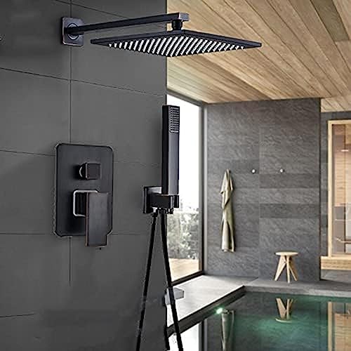 Badezimmer-Duscharmatur-Set, mattschwarzer Duschkopf mit Handbrause, Warm- und Kaltwassermischer, Badarmaturen, 20,3 cm, 30,5 cm