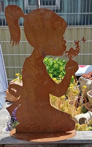 terracotta-toepfe-de NEU !! Mädchen mit Pusteblume 42cm x71cm aus Metall in Edelrostoptik Garten Deko Fensterschmuck Vintage