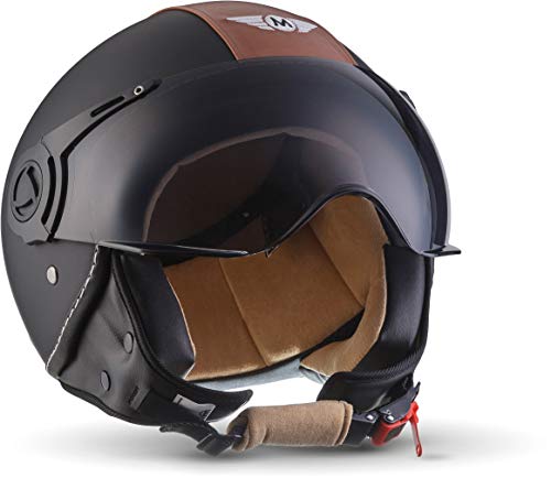 Moto Helmets® H44 "Vintage Black" · Jet-Helm · Motorrad-Helm Roller-Helm Scooter-Helm Bobber Mofa-Helm Chopper Retro Cruiser Vintage Pilot Biker · ECE Visier Schnellverschluss Tasche XS (53-54cm)