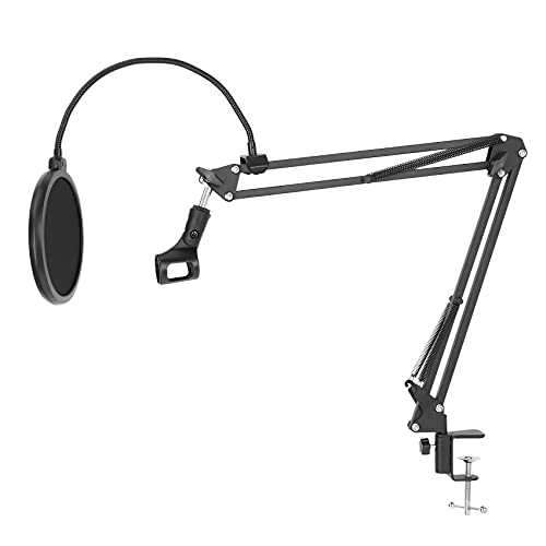 Herklotzn Mikrofonhalterung für Schreibtisch, Scherenarm, mit Aufhängungsarm mit 3/8-5/8 Schraube, Stoßmontage, Filter, Clip, Kabelklemmen