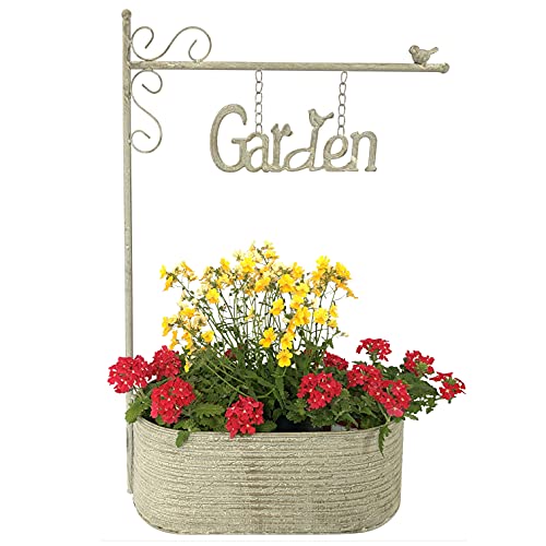 OF Gartenschild Deko Garden mit Blumenkasten aus Metall zum Bepflanzen - Willkommen Blumentöpfe (58 cm hoch)