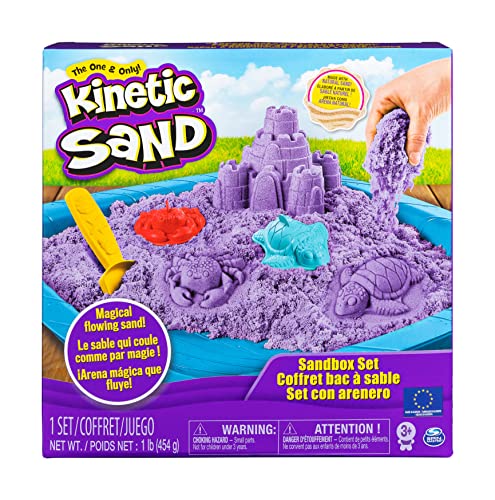 Kinetic Sand Sandbox Set - mit 454 g magischem kinetischem Sand aus Schweden, 3 Förmchen und 1 Schaufel für Kreatives Indoor-Sandspiel, ab 3 Jahren, unterschiedliche Varianten